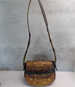 Vintage Hand Tooled Floral Brown Leather Boho Hippie Saddle Bag/Purse - Picture 1 of 11