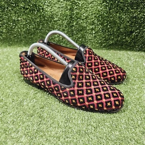 Stubbs Wootton Needlepoint Slip On Black Red Velvet Patterned Loafers Size 7 - Picture 1 of 10