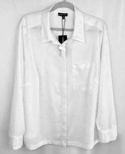Modern Works Button Up Shirt Women's XXL Bright White Sparkly Studs Slits - Picture 1 of 17