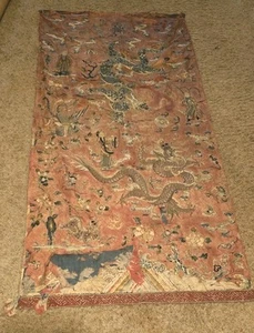 Chinese silk embroidered stitched Dragon Tapestry Antique Very Old Rare - Picture 1 of 7