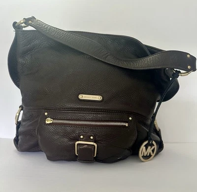 Michael Kors Dark Brown Pebble Leather Hobo Shoulder Purse - Image 1 of 4