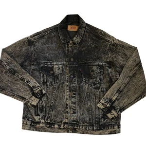 Vtg 80s Levis Denim Trucker Jacket Mens Large Black Acid Washed USA 70507-0253   - Picture 1 of 9