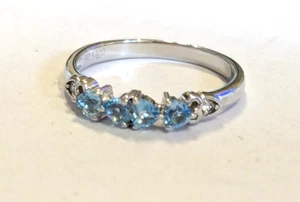 Gremporia sterling silver, heart shaped blue topaz & diamond ring size L/M - Picture 1 of 6