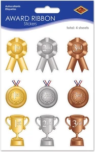 Beistle Award Ribbon Paper Stickers 4 Sheets Sports Party Supplies Educational - Picture 1 of 1