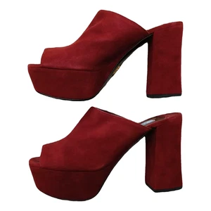 Sandali Prada in pelle scamosciata bordeaux con plateau tacco alto 39 scatola - Picture 1 of 13