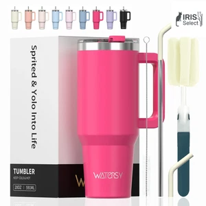 Taza de viaje aislada de acero inoxidable de 20 oz/591 ml con mango y pajita - Imagen 1 de 24