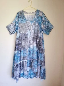 🌸Taking Shape Dress Virtuelle Abstract Plus Size 20 Relaxed Fit Blue Boho Dress - Picture 1 of 10