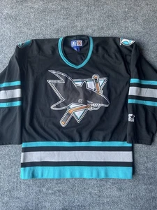 VINTAGE 90s Starter San Jose Sharks Black Official NHL Hockey Jersey Size LARGE - Picture 1 of 15