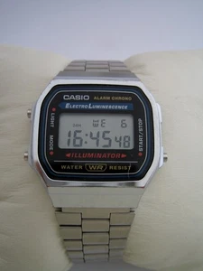 CASIO WATCH VINTAGE DIGITAL  A168WA-1YES STAINLESS STEEL UNISEX ALARM GENUINE - Picture 1 of 7