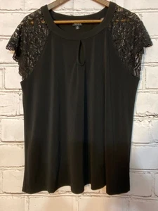 Torrid Women’s Size 1 (1X) Black Lace Flutter Sleeve Keyhole Blouse - Picture 1 of 6