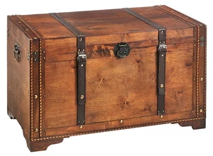 Kobolo Truhe Holztruhe – KEEPER – mit Metalldetails und Kunstlederverschluss 80x - Bild 1 von 7