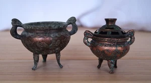 Vintage Copper/Brass Tripod Censer Burner with Ornate Feet & Verdigris Patina - Bild 1 von 12