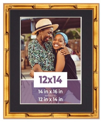 Marco de bambú dorado de 12x14 con alfombrilla negra para foto de 12x14 - bambú dorado 14x Foto 1 de 4
