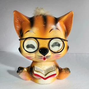 Vtg Ucagco Orange Cat Ceramic Figure Lenticular Eyes Kitschy Kitty Fuzzy Hair 6" - Picture 1 of 7