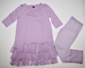 Baby Gap Girls Pirouette Purple LS Ruffle Dress & Purple Stripe Leggings 4 5