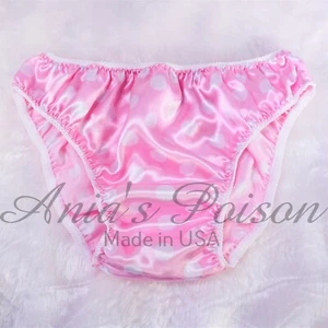 Sissy Satin Panties for MEN - Polka Dot Pink White shiny Full Cut Bikini S-XXL - Picture 1 of 4
