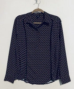 Top Ann Taylor para mujer mediano azul marino estampado abstracto medios mixtos ribete de ganchillo - Imagen 1 de 7