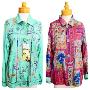 Flashback Giacca Reversibile Nuova con Etichette Ricamata Stampa Patchwork Floreale Vintage Taglia M - Foto 1 di 11