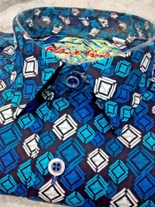 Camicia abbottonata Robert Graham Uomo Maniche Corta Nuova con etichette Fancy Diamonds ClassicF - Foto 1 di 11