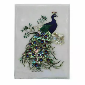18"x15" White Marble Table Top coffee Center Inlay Malachite wall decor peacock - Picture 1 of 4
