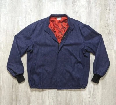 RJS Racing Dragon Print Lined Denim Bomber Jacket Men's 2XL Full Zip - Image 1 of 4