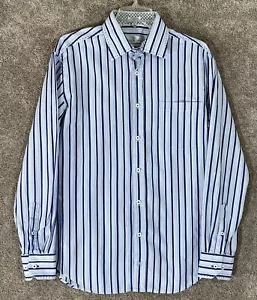 BUGATCHI UOMO Shirt Mens Large Shaped Fit Long Sleeve Dress Blue Striped - Picture 1 of 8