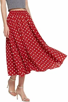 Women's Casual Contrast Polka Dot Chiffon Bohemia Swing Beach Midi A-Line Skirt - Image 1 of 4