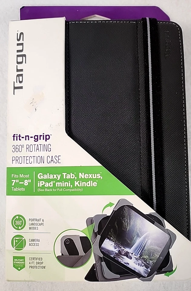 Targus Fit-n-Grip 7"-8" 360 Rotating Black Tablet Case Galaxy Kindle iPad Nexus - Image 1 of 4