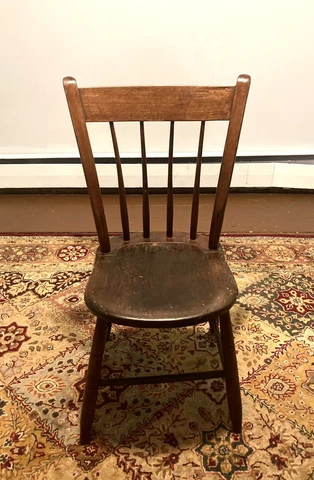 Antique Primitive Thumb Back Lath Side Child’s Dining Plank Windsor Chair 31” Cover