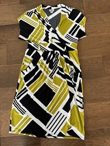 Worthington Stretch Green, Black, & White Geometric Dress Size M - Picture 1 of 1