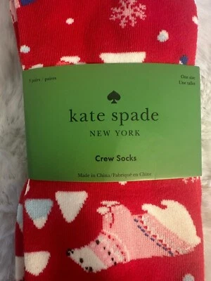 Calcetines Kate Spade Crew para mujer talla única rojo/negro lunares oso polar 3 pares Foto 1 de 4