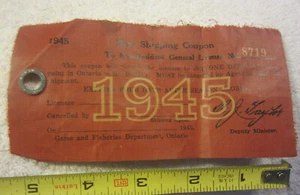 1945 Ontario Canada non resident hunting deer shipping ,license,Vintage rare - Picture 1 of 2