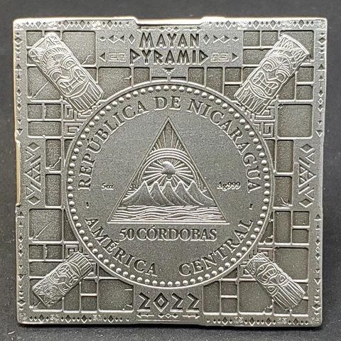 2022 Nicaragua .999 Silver 5 Oz Fifty Cordobas Chichen Itza No. 425 of 750 Cover