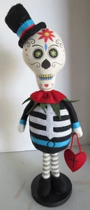 Dia de los Muertos - Day of the Dead - Sugar Skull Fabric Figurine on Base - Picture 1 of 7