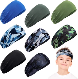 8 Pieces Boys Headbands Athletic Sweatbands Kids Sports Wicking Headbands Breath - Picture 1 of 12