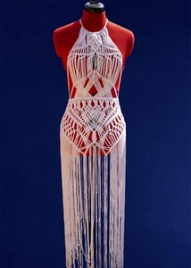 Maxi White Dress, Exclusive Macrame Beachwear, Non-iron Summer Vacation Dress - Picture 1 of 10