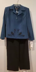 Giacca Studio 1 Teal & Black, pantaloni e zip davanti, taglia 8 Petite, nuova con etichette $69,99 - Foto 1 di 8