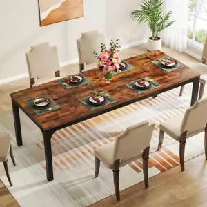 BYBLIGHT Long Dining Table Seats H29.5" x W27.5" x L78.7" Rustic Wood Brown - Picture 1 of 10