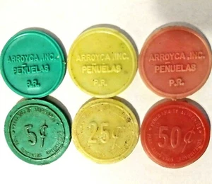 Set 3 ARROICA INC COLMADO Ficha Cupones PENUELAS FOOD STAMP Token PUERTO RICO - Picture 1 of 6