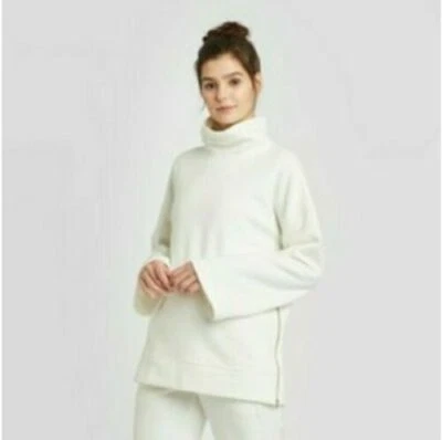 Women's Fleece Tunic Pullover With Side Zip White XS, M - JoyLab  - Image 1 of 4
