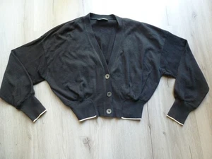 Vintage Lou Nardi Cardigan Sweater Womens Size M-L Black Cropped USA Boho Army - Picture 1 of 10