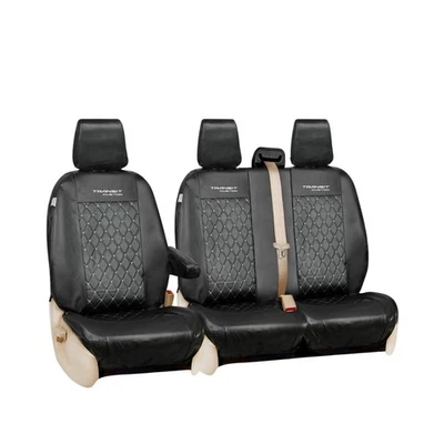 TAILORED FOR TRANSIT CUSTOM VAN - PREMIUM DIAMOND QUILTED LEATHER SEAT COVERS - Image 1 of 2