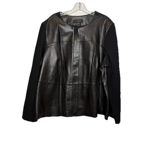 Chaqueta de cuero negra Talbots con mangas Ponte en contraste para mujer talla 3X usada en excelente estado - Imagen 1 de 10