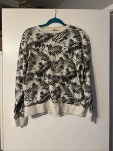Vans Off The Wall Pullover Crewneck Sweatshirt Size Small White w/black Leaves - Picture 1 of 3