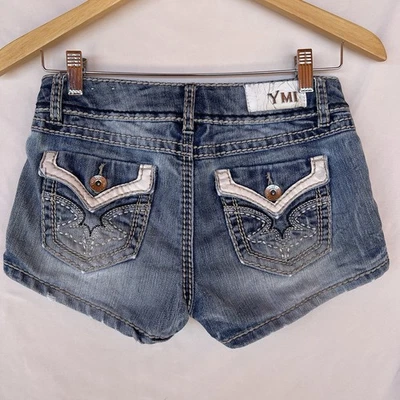 YMI Junior's Women's Size 0 Blue Thick Stitch Denim Jean Shorts Western - Image 1 of 4