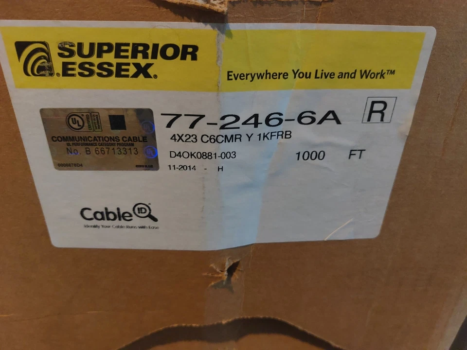 Superior Essex Cat 6 Yellow 77-246-6A 4x23 Cat 6 CMR 1000 ft Reel-In-A-Box