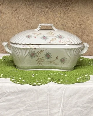 Antique Vintage  Carlsbad China Austria Blue Floral  Covered Soup Tureen   - Image 1 of 4