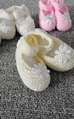 Hand Knitted Mary Jane Lemon Yellow Daisy Shoes - Image 1 of 2