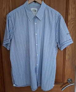 BEN SHERMAN' XL/XXL (25"P-P)SHORT SLEEVE BLUE STRIPE SHIRT WITH SIGNATURE. 0737 - Picture 1 of 11