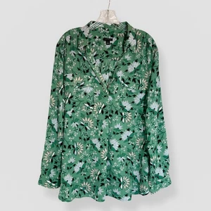 Camicia da campeggio Ann Taylor taglia XL verde floreale colletto scollo a V casual carriera evento - Foto 1 di 7